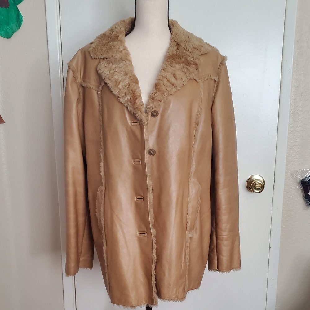LEATHER EUC XL Kenneth Cole Reaction lined coat!
